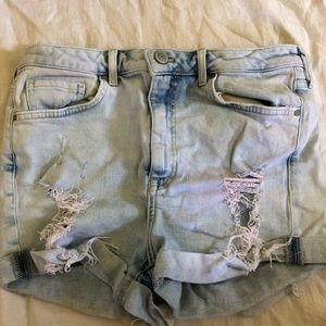 High-Waisted Acid Wash Distressed Denim Short